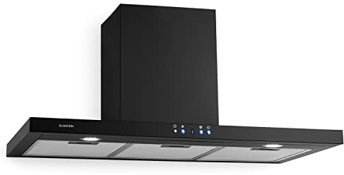 Klarstein Limelight - Hotte aspirante murale, Hotte suspendue, 600m³/h, 3 vitesses, Filtres à graisse, Eclairage LED, Affichage numérique, Minuterie, 64 dB, 90 cm de longeur - Noir