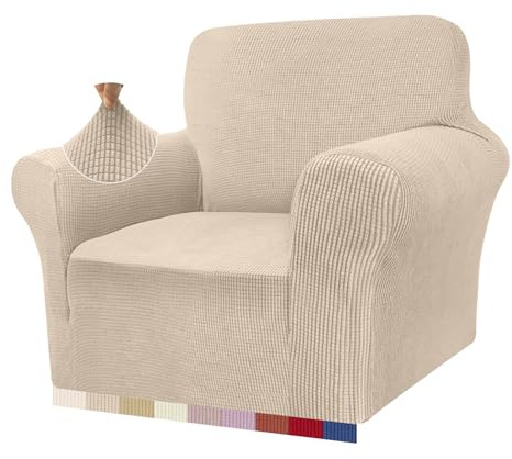 Granbest High Stretch Sofabezug Moderne Sofaüberwurf Jacquard Elastische Sofahusse für Wohnzimmer Protector für Hunde Haustiere (1 Sitzer, Beige)