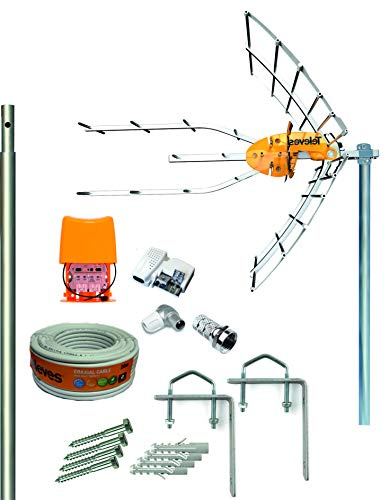Kit Antena 5G + Amplificador y Fuente + Mástil 1.5m + Garras + Conexiones + 20m Cable