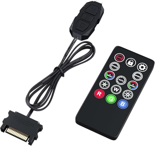 MIWATT DS Mini ARGB PC Lüfter Controller Set mit Fernbedienung für Rainbow Gehäuselüfter, PC Rainbow LED Streifen (5 V, 3 PIN, SATA Stromversorgung)