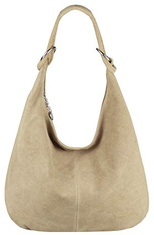 OBC Made in Italy Damen XXL Ledertasche Leder Wildleder Shopper Tasche Schultertasche Umhängetasche Hobo-Bag Beuteltasche (Schlamm)