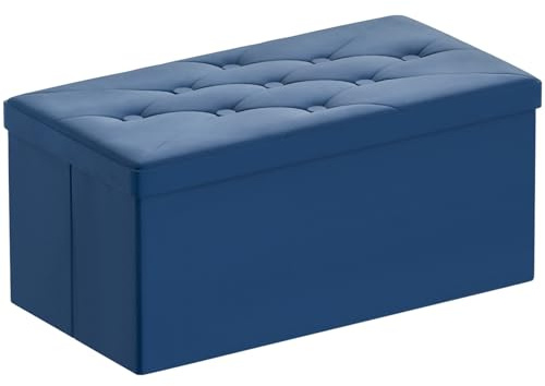 BRIAN & DANY Sitzbank mit Stauraum, Faltbarer Sitzhocker Samtstoff Sitztruhen mit Deckel, Aufbewahrungsbox Zum Sitzen für Wohnzimmer Schlafzimmer Flur, 80 x 40 x 40 cm (Blau)