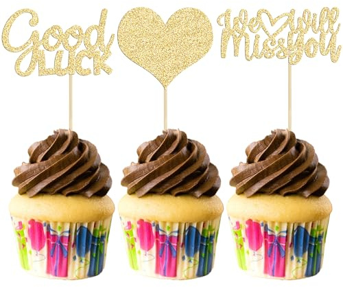 Gyufise Cupcake-Topper mit Aufschrift We Will Miss You, goldfarben, 36 Stück