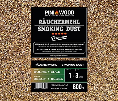 PINI Räucherchips Buche und Erle 1-3 mm gemischt 800 gr Smoking Chips Räucherspäne