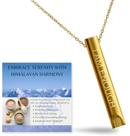 HALUKAKAH Collar de Respiración Zen con Cadena de Chapado en Oro 18K/Platino: Herramienta de Meditación y Alivio de Ansiedad para Reducción del Estrés, Respiración, Sal del Himalaya Incluida