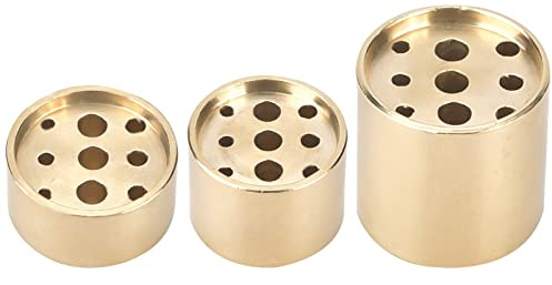 AHANDMAKER 3 Pcs Brass Incense Holder, 3 Style 9 Holes Light Gold Cylindrical Copper Burner for Stick, Tower, Coil, Cone - Indoor Outdoor Use
