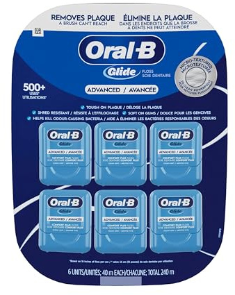 Oral-B Glide Advanced Comfort Plus Floss, 6 Count 40 m Each, Total 240 m or 262.5 Yard