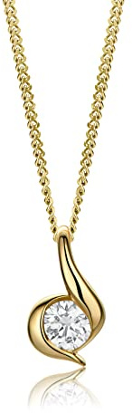 MIORE Diamant Schmuck Damen Halskette mit Anhänger 0,10 Ct Solitär Diamant in Zargenfassung Klassische Kette aus Weißgold/Gelbgold 14 karat (585) Gold, 45 cm lang