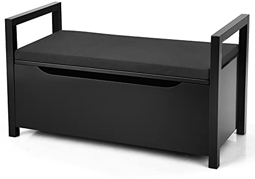 CASART Shoe Bench, Flip-Up 2-In-1 Shoe Cabinet Storage Organiser (Black) | Padded Cushion & Side Handles, Home Office Multifunctional Entryway Storage Benches for Shoes Clothes