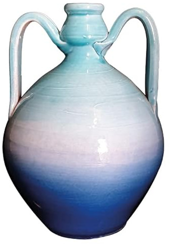 Ceramiche Angela Rinaldi Anfora in Ceramica di Vietri Dipinta a Mano Celeste e Blu Altezza cm 25 Oggetto Design Giara Terracotta