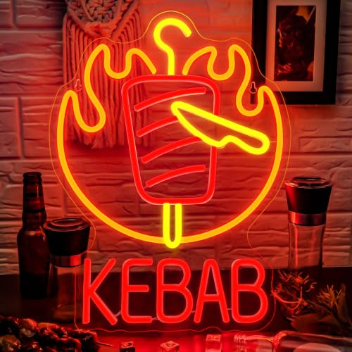 ineonlife Kebab Neonschild LED Neon Licht Kebabs Shaped Light Up Schild Orangefarben Rot Leuchtreklame Usb Betrieben für Wand Dekor Lebensmittel Essensstallen Restaurant Party BBQ Dekoration