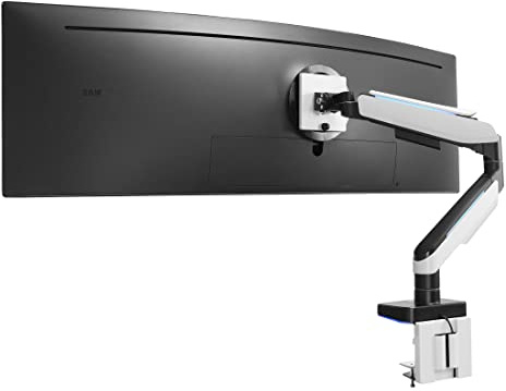 Mount-It! Heavy Duty Ultrawide Monitorarm bis zu 49 Zoll,20 kg für Samsung Odyssey G9, 75x75 und 100x100 VESA Tischhalterung für Widescreen Curved Monitore, Gasfeder, RGB-Lichter, Klemme und Öse et
