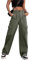 Breampot Womens Cargo Trousers High Waist Hiking Walking Combat Pants Casual Work Bottoms Outdoor Streetwear(ArmyGreen,Medium)