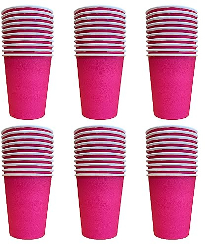Kissymix Pink Paper Cups 60 Colourful Disposable Paper Party Cups - Bright Pink Cups for Birthdays, Parties and Celebrations