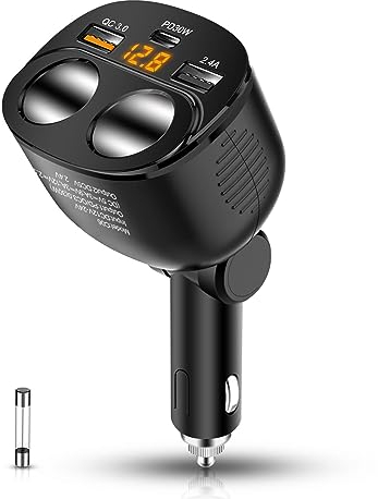 Linkstyle Autoladegerät Zigarettenanzünder Adapter, Dual USB A & PD USB C mit 2 Steckdosen & LED Voltmeter Schnellladen für 12V/24V Auto Geräte