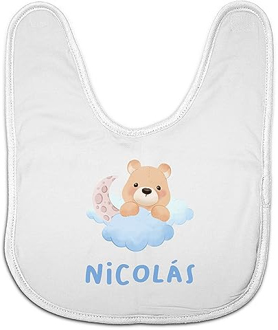 LolaPix Baberos bebé recién nacido. Babero personalizado con nombre. Baberos originales. Babero infantil cierre velcro. Regalos personalizados. Regalo original. Osito nubes