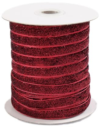 Whakano Samtband Glitzer Samt Dekoband Schleifenband Schmuckband Geschenkband,zum Verpacken von Geschenken,Nähen,Hochzeitsdekoration,Weihnachtsdekoration,Rotwein,1 cm x 50 Yards