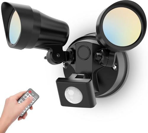 ALUSSO Security Lights Outdoor Motion Sensor 230V 4 Modes 3CCT 25W 2000LM | 3000K/4000K/6500K Motion Sensor Lights Outdoor Dusk to Dawn/Auto/On Time/Test IP65 Waterproof Hardwired Wall Light Black 1PC