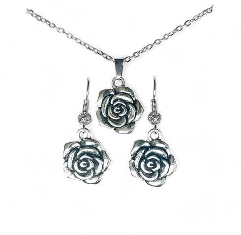 ASTER ALHELÍ Set Gioielli Donna Collana e Orecchini Fiore – Collana Lunga Donna con Ciondolo Floreale – Gioielli Eleganti Placcati Platino – Catena in Acciaio Inossidabile – Regalo Donna