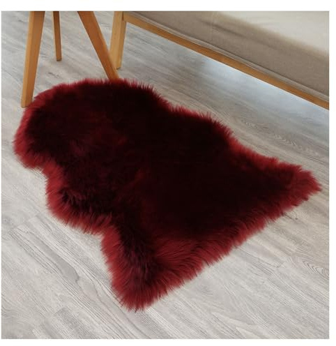 Hrlace Lammfell Schaffell Kunstfell Teppich - Weich Flauschig Stuhlkissen Nachahmung Wolle Bett Sofa Matte - Weinrot 60 x 90 cm