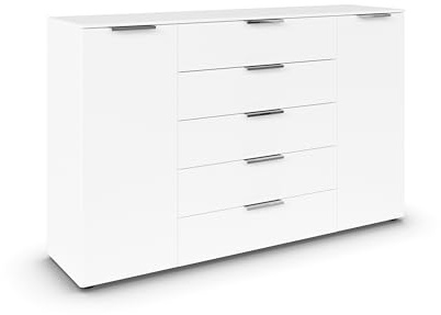 Rauch Möbel Flipp, Kommode, Farbe Weiß, Breite 160 cm | Sideboard, 2-türig, 5 Schubladen, Soft-Close-Funktion, für Schlafzimmer, Gästezimmer, Wohnzimmer, Garderobe, Flur