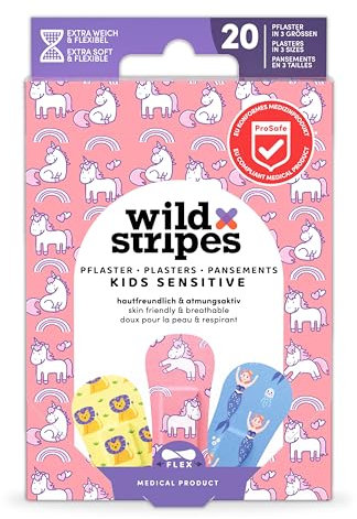 Wild Stripes Kinderpflaster Set I Fingerpflaster I Kids Fantasy I Pflaster Kinder Hautfreundlich I Wasserdichte Pflaster Wasserresistent I Wundpflaster 24h Schutz I Fantasy-Designs I 20 Stück