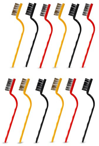Juego de 3 cepillos de alambre pequeños para limpiar óxido, suciedad, pintura, cepillos de alambre de acero inoxidable/nailon/latón, cepillo de metal para limpiar piezas pequeñas y espacios con mango