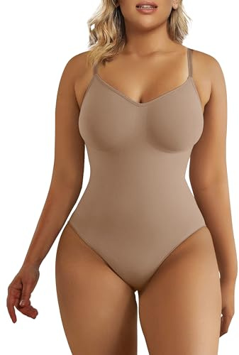 SHAPERX Shapewear-bodysuit för damer, med magkontroll, formande body shaper, tanga med justerbar axelrem, Sienna, L/XL