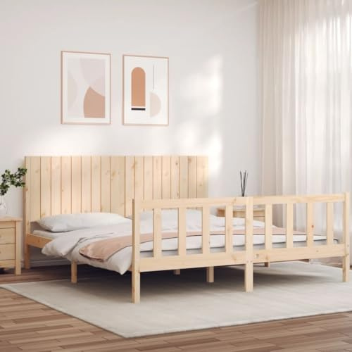 ZQQLVOO Bed Frame Lattenrost Palettenbett Bodenbett Massivholzbett mit Kopfteil