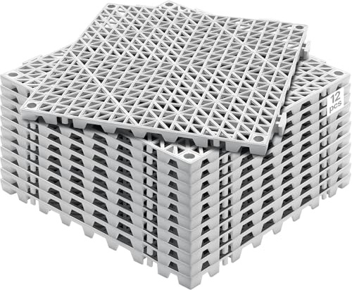 VEVOR Lot de 12 Dalles de Jardin Piscine 30x30x1,5 cm Gris Dalle Clipsable Ajourée Antidérapante en PVC Drainage Rapide Revêtements de Sol Extérieur Intérieur pour Terrasse Cuisine Spa Salle de Bain