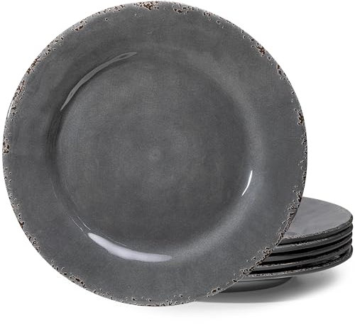 ZAROCRUS Juego de 6 platos llanos de melamina, resistentes a roturas y astillas, sin BPA, juego de 6 platos de melamina ligeros de 28 cm para uso diario, color gris
