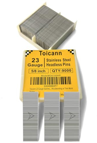 Toicann 23 Gauge Edelstahl-Stiftnägel 9000 Stück kopflose Stiftnägel für 23 GA pneumatische oder elektrische Pinner- oder Stiftnagelpistole, ideal für feine Holzbearbeitung oder Zierarbeiten (5/8 Zoll
