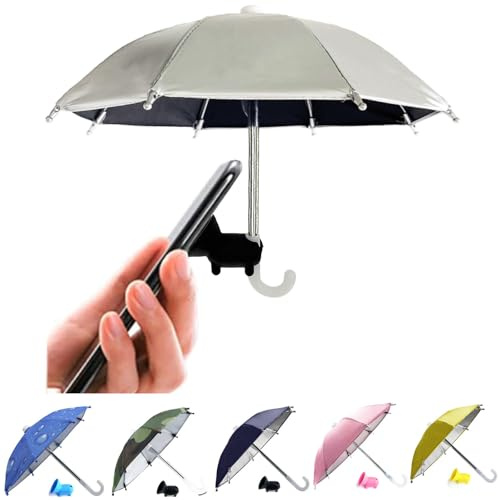 FantasyBear UPF 50+ UV Protection Phone Umbrella for Sun,Universal Adjustable Piggy Suction Cup Phone Stand Umbrella for Phone(Titanium Silver)