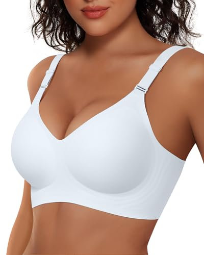Vertvie Wireless Push Up Bras for Women Non Wired Seamless Full Coverage Bra Soft Support Comfort Everyday Bra Regular and Plus Size (White,L)