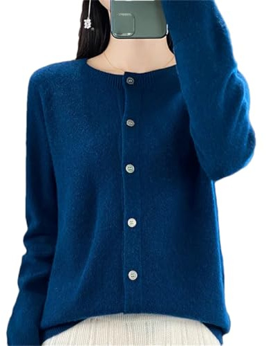 Damen Winter Merinowolle Gestrickter Kaschmir Pullover Locker Langarm O-Ausschnitt Strickjacke Einfarbiger Mantel, blau, XXL