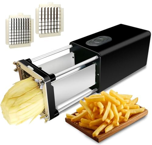 Coupe-Frites électrique, Coupe-Pommes De Terre Automatique avec Lame De 1/2 Et 3/8 Pouces, Coupe-Pommes De Terre en Acier Inoxydable pour Frites, Coupe-Frites Professionnel Commercial Et Domestique