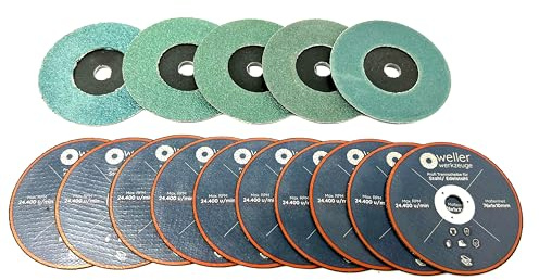 WELLERWERKZEUGE 15-teiliges Zubehörset ⌀76x10mm Trennscheiben + Schleifscheiben kompatibel für Makita DMC 300 + Mini Winkelschleifer 10,8 und 12