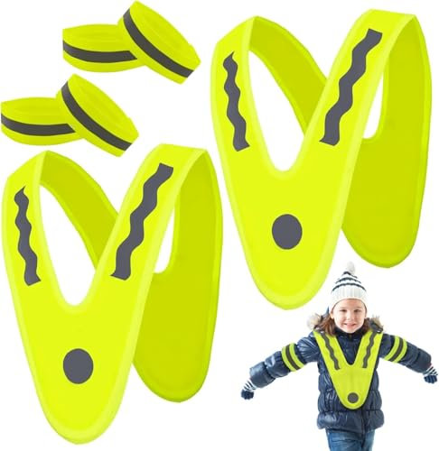 Aohcae Warnweste Kinder (3-12 Jahre) Sicherheitsweste [2 Stück] mit 4 Stück Reflektorband Reflektorweste Set für den Schulweg, Fahrrad, Auto, Sport Leuchtweste Kinder