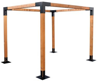 PRIMARIO GRANDE Pergola Holz - Pavillon 2x2 aus Skandinavischer Fichte - Gartenpavillon Höhe von 220 cm - Garten Pergola aus Pulverbeschichtetem Stahl - Gartenlaube für Garten, Terrasse (Helle Eiche)