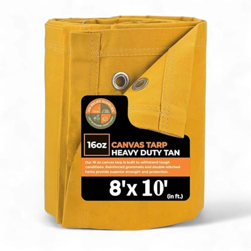 DDRS Heavy Duty Waterproof Canvas Tarp – 8 x 10', Tan with Grommets | Durable Multipurpose Cover for Camping, Canopies, Tents, Trailers, Machinery & Equipment