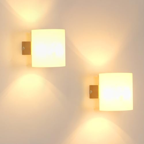 Mckalen Wandleuchte Innen Holz E27, 2 Stück Wandlampe Innen mit Glas Lampenschirm, Moderne Holz Wandbeleuchtung mit E27 Fassung für Schlafzimmer Küche Wohnzimmer Flur Treppenhaus (Ohne Glühbirne)