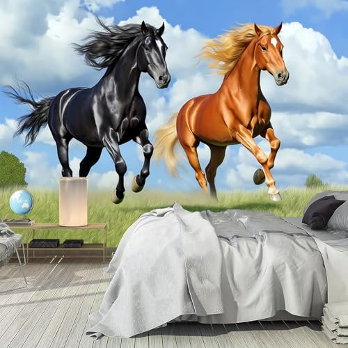 Papel Pintado Pared Caballo Fotomurales 3D Tv Fondo Pared Moderno Dormitorio Murales, 200x140cm - 4 partes Fotografía, Caballo Al Galope