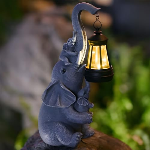 Tuzsocr Elefantenstatue Gartendeko mit Solar Lichterkette, Bewässerungselefant Gartenfiguren LED Lichter, Mutter-Elefant und Baby-Elefanten Außen Deko, Geschenke für Frauen, Mutter, Ehefrau (Stil 2)