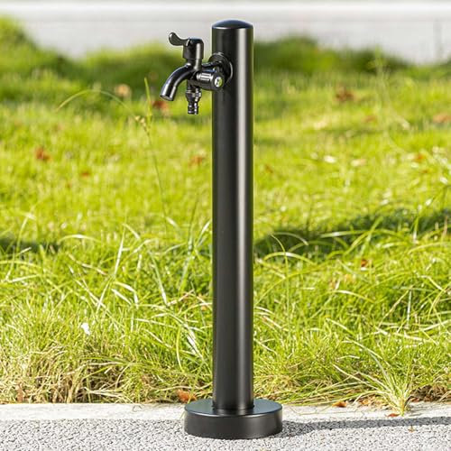 RTTZBOZ Colonna d'Acqua da Giardino Cilindrica in Acciaio Inox per Esterni, Antigelo Fontanella a Colonna Moderna con Rubinetto a Doppia Uscita, per Irrigazione e Lavaggio(60cm/24in)