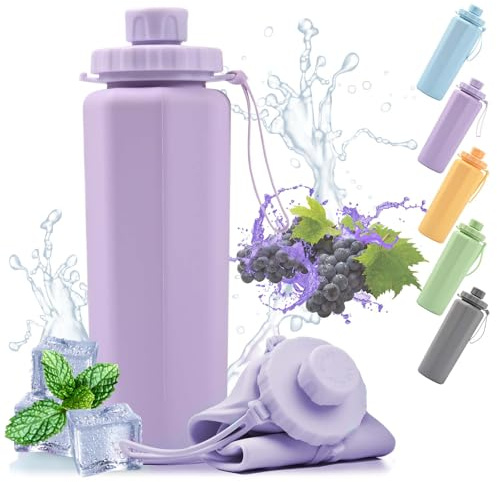 Botella de agua plegable, 600 ml, de silicona, a prueba de fugas y portátil, sin BPA, para correr, camping, deportes al aire libre, viajes