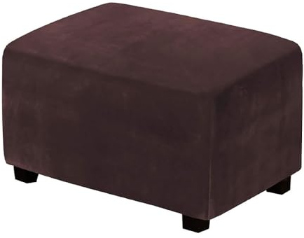 FANSU Ottomane Fußhocker Bezug, Samt Stretch Schonbezug Hockerbezug, Rechteckig Husse für Fußhocker Ottomanischer Hocker Protector Hockerabdeckung Waschbar (Braun,L)