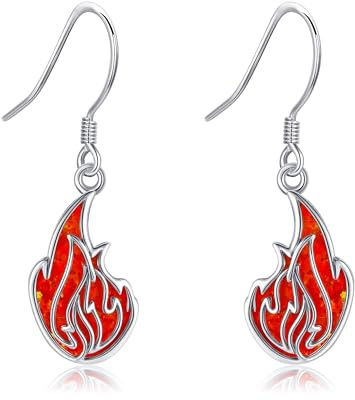 URONE Pendientes de llama de plata de ley 925 con ópalo de fuego y llama, regalos para mujer, Sin piedra preciosa