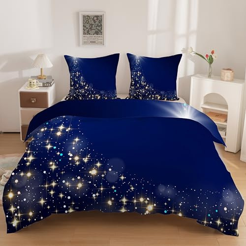 HYSNKSM Housse de Couette 200x200 Parure de Lit 2 Personnes Bleu Microfibre Douce 3 Pièces avec 2 Taies d'oreiller 65x65 Ciel éToilé à Motif D'éToiles Literie Confortable