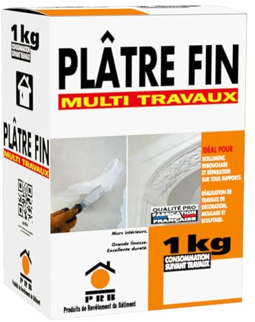 Plâtre Fin 1kg - Rebouchage, Scellement et Décoration - Prise Rapide - Application Facile - Finition Lisse - Pour Murs et Plafonds Intérieurs