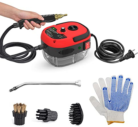 Matybobe Limpiador de vapor de mano portátil de 2500 W a alta temperatura con presión con cabezales de cepillo y guantes para muebles de cocina, baño, coche